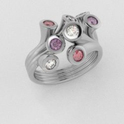 Verlovingsring Witgoud 18 karaat Briljant Diamant Roze Saffier Paarsachtig Rose Bonaire