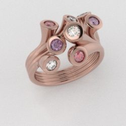 Verlovingsring Rosegoud 18 karaat Briljant Diamant Roze Saffier Paarsachtig Rose Bonaire