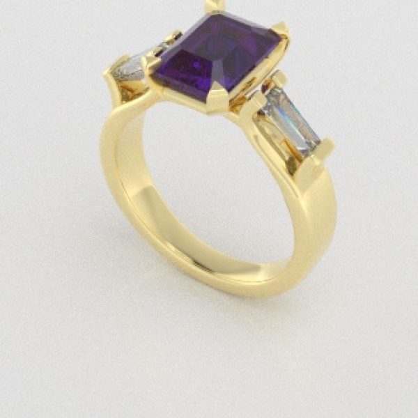 Verlovingsringen Geelgoud 14 karaat Amethist Diamant PR0005