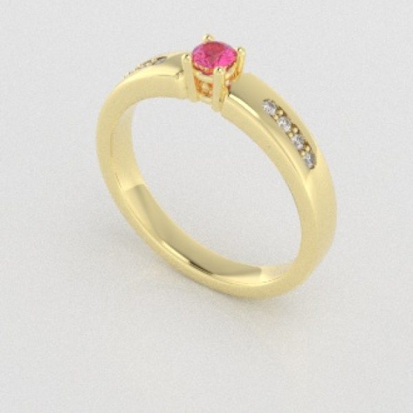Verlovingsringen Geelgoud 14 karaat Saffier Roze Diamant PR0003