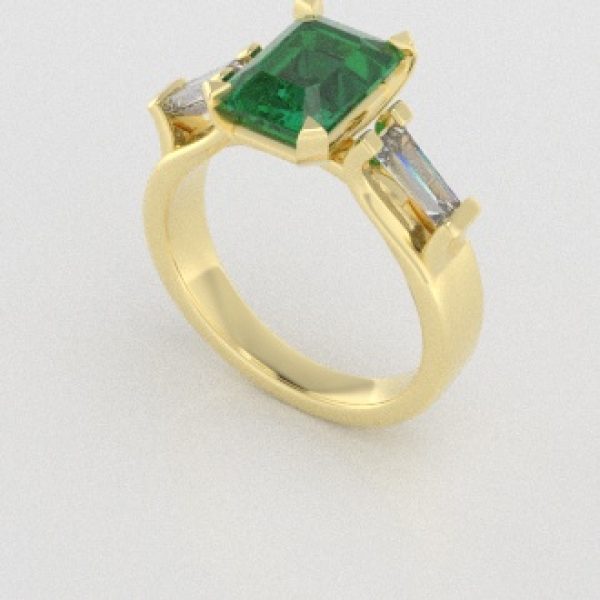 Verlovingsringen Geelgoud 14 karaat Smaragd Diamant PR0005