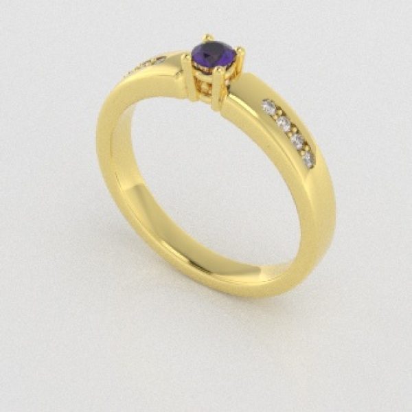 Verlovingsringen Geelgoud 18 Karaat Amethist Diamant PR0003