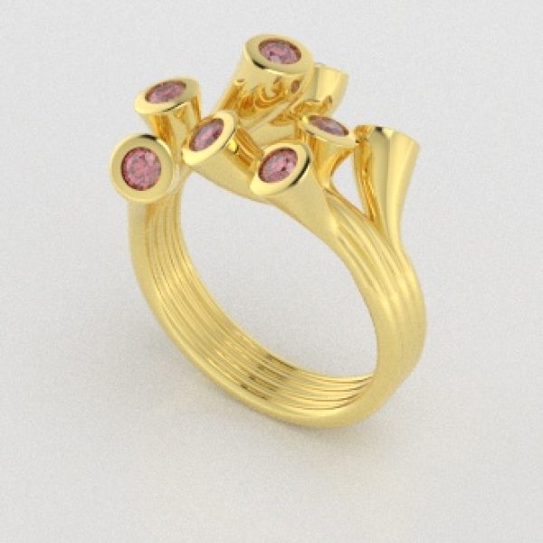 Verlovingsringen Geelgoud 18 Karaat Diamant Roze PR0001