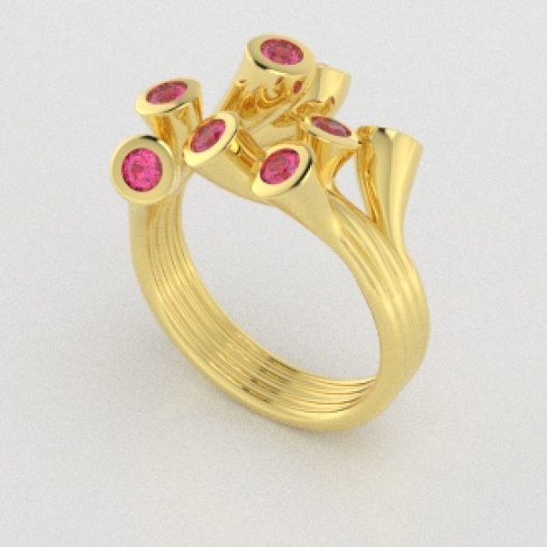 Verlovingsringen Geelgoud 18 Karaat Saffier Roze PR0001