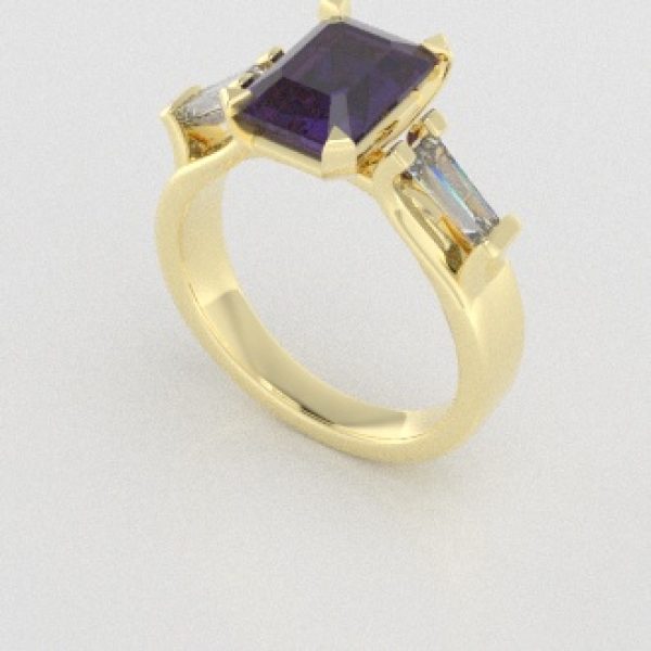 Verlovingsringen Geelgoud 9 karaat Saffier Paars Diamant PR0005