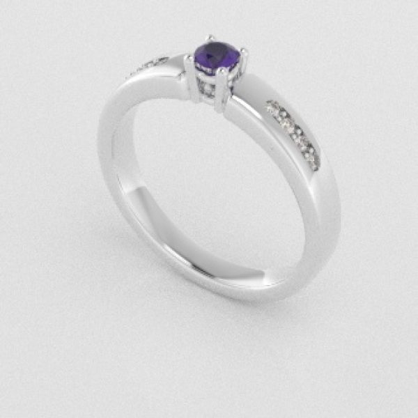 Verlovingsringen Witgoud 14 karaat Amethist Diamant PR0003