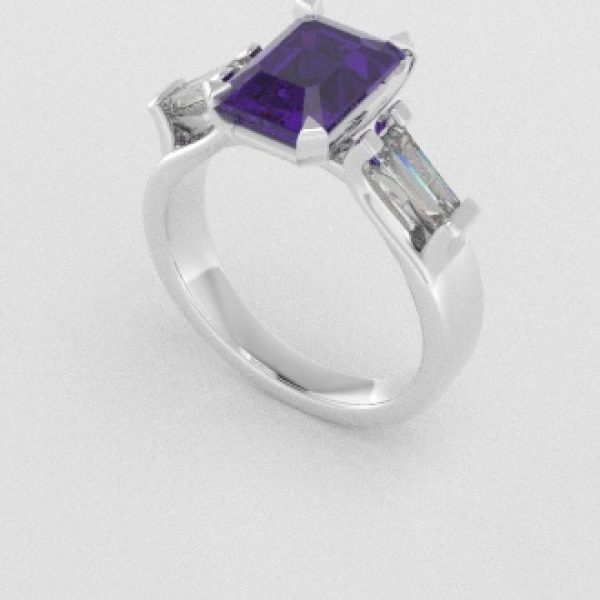 Verlovingsringen Witgoud 14 karaat Amethist Diamant PR0005