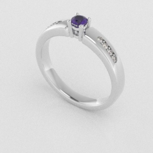 Verlovingsringen Witgoud 9 karaat Amethist Diamant PR0003