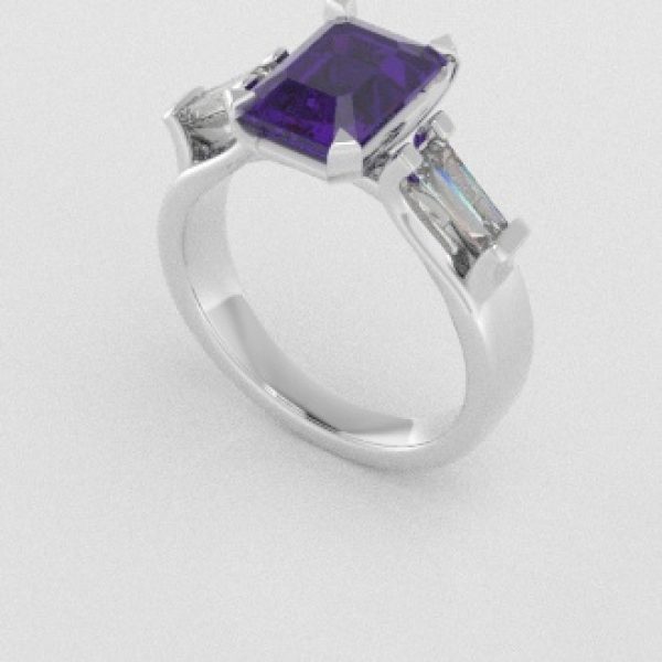 Verlovingsringen Witgoud 9 karaat Amethist Diamant PR0005