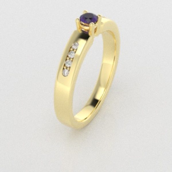 Verlovingsringen Geelgoud 14 karaat Amethist Diamant PR0003