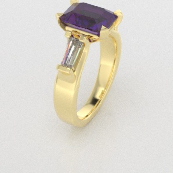 Verlovingsringen Geelgoud 14 karaat Amethist Diamant PR0005