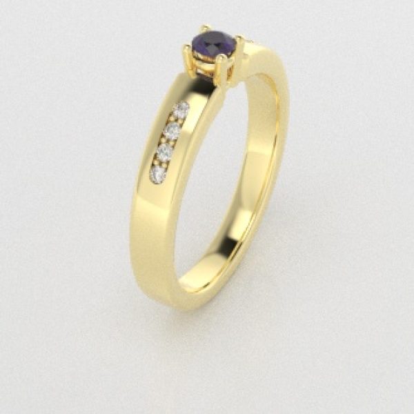 Verlovingsringen Geelgoud 14 karaat Saffier Paars Diamant PR0003