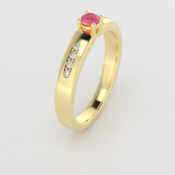 Verlovingsringen Geelgoud 14 karaat Saffier Roze Diamant PR0003