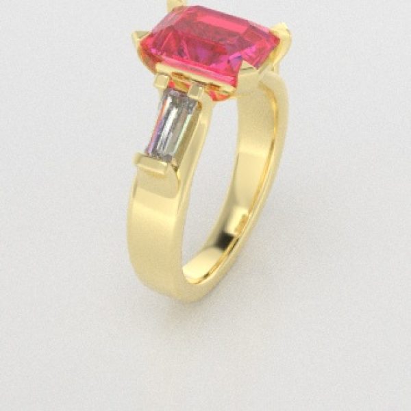 Verlovingsringen Geelgoud 14 karaat Saffier Roze Diamant PR0005