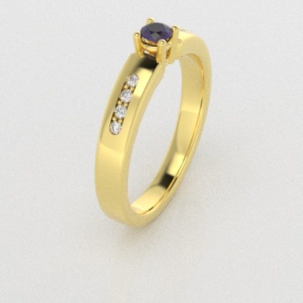 Verlovingsringen Geelgoud 18 Karaat Saffier Paars Diamant PR0003