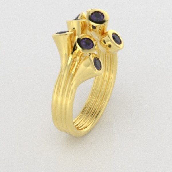 Verlovingsringen Geelgoud 18 Karaat Saffier Paars PR0001