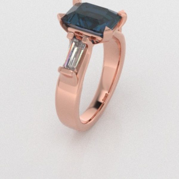 Verlovingsringen Rosegoud 14 karaat Topaas London Blauw Diamant PR0005